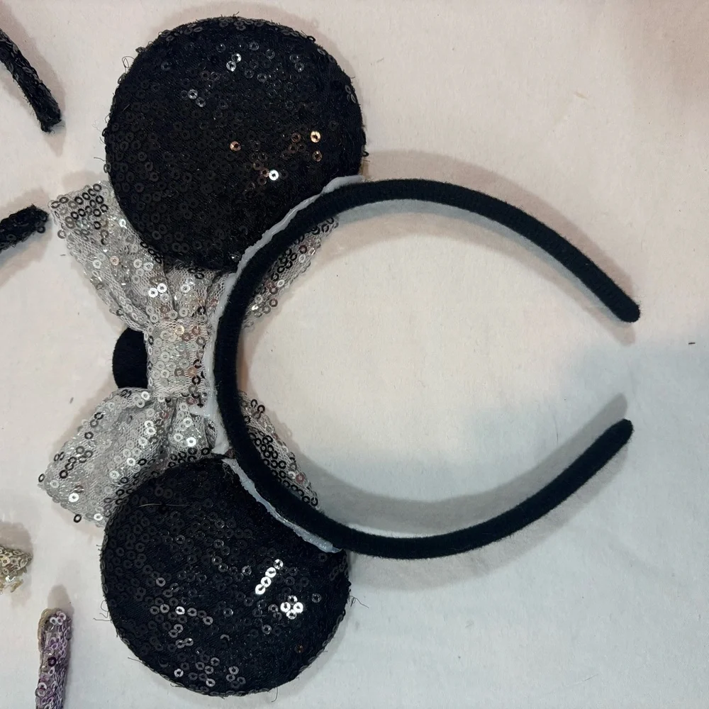 Disney Minnie Mouse Headband Ears With Bow Multicolor & Black Sequin Hat Mickey - Picture 6 of 6